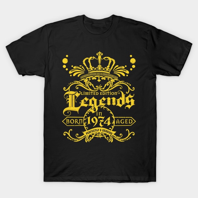 50th Years Old Birthday Tee Legends Born 1974 T-Shirt by PunnyPoyoShop